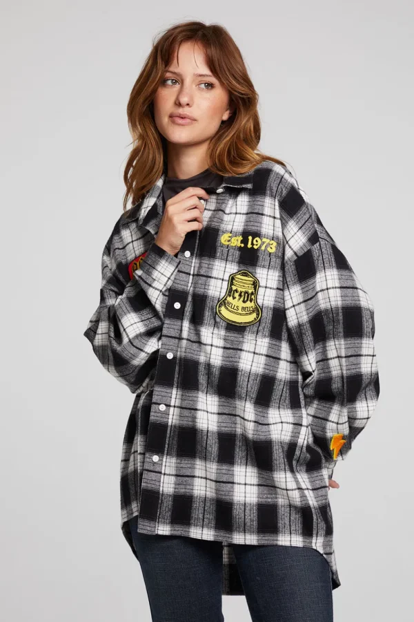 Clearance AC/DC High Voltage Flannel Button Down Women Loungewear | Music