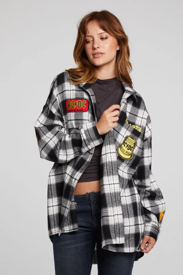 Clearance AC/DC High Voltage Flannel Button Down Women Loungewear | Music