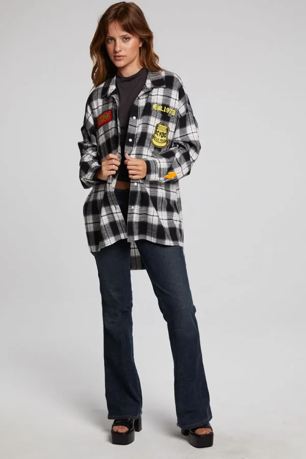 Clearance AC/DC High Voltage Flannel Button Down Women Loungewear | Music
