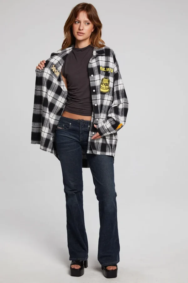 Clearance AC/DC High Voltage Flannel Button Down Women Loungewear | Music