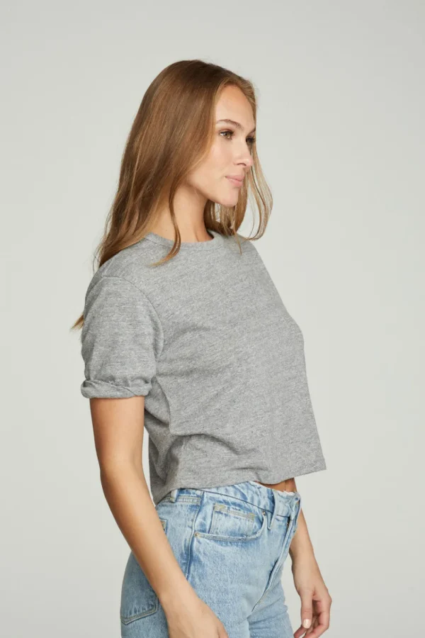 Hot Cropped Crew Neck Short Sleeve Tee Women Tops