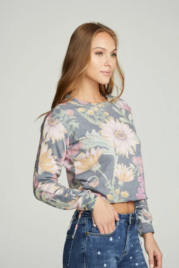 Online Drawstring Shirred Long Sleeve Cropped Pullover Women Tops
