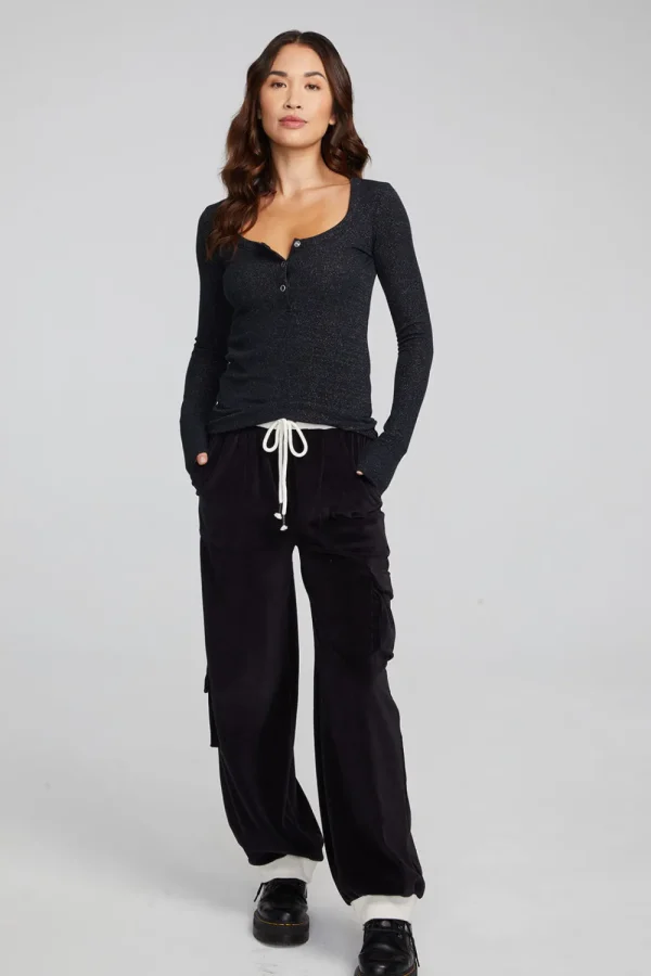 Outlet Drifter Shadow Black Henley Women Loungewear | Tops