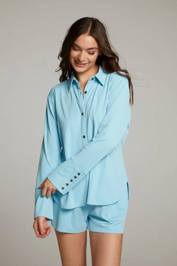 Sale Ethan Clear Sky Button Up Women Loungewear | Tops
