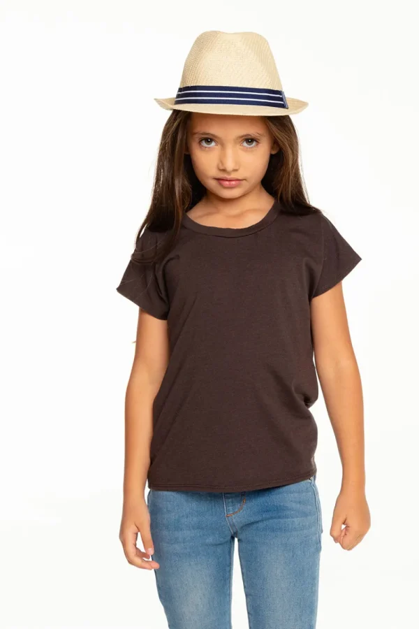 Clearance Girls Recycled Vintage Jersey Cap Sleeve Vent Back Tee Kids Girls