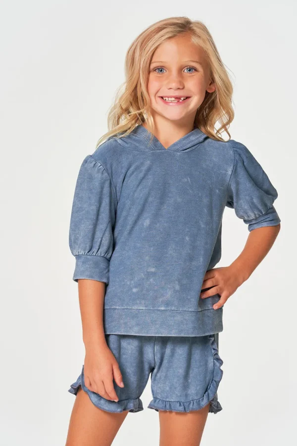 Fashion Girls RPET Cozy Knit 3/4 Puff Sleeve Hoodie Kids Girls