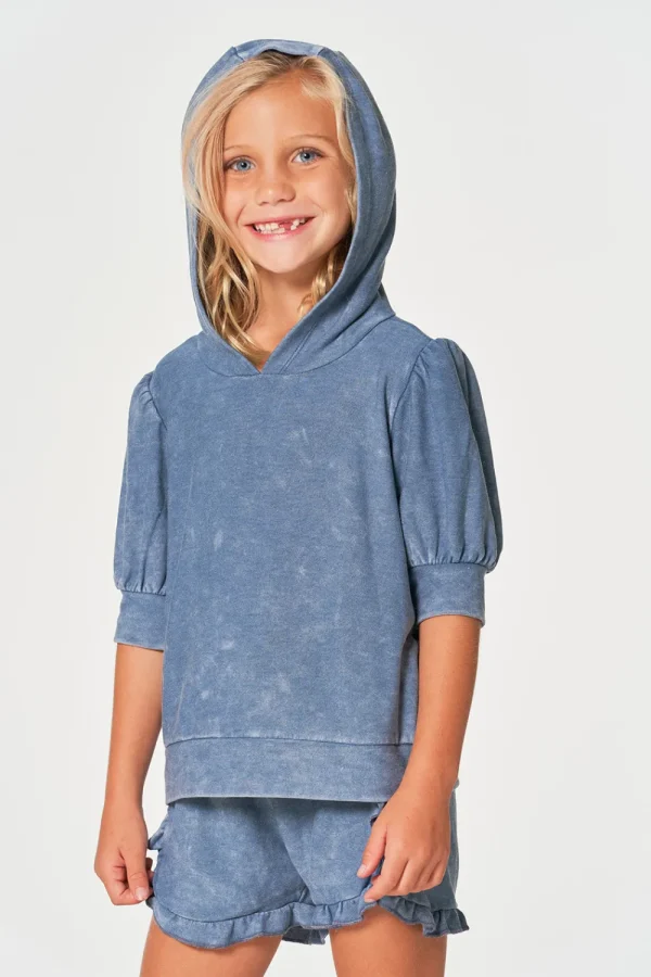 Fashion Girls RPET Cozy Knit 3/4 Puff Sleeve Hoodie Kids Girls