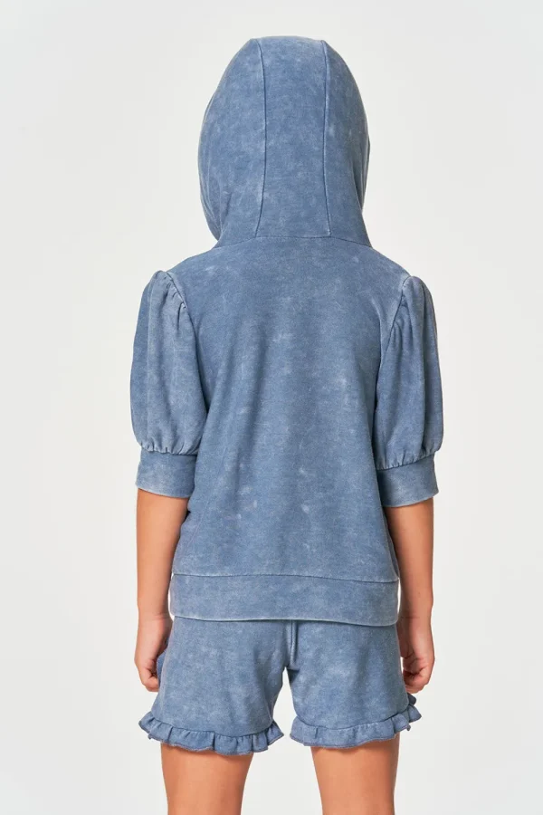 Fashion Girls RPET Cozy Knit 3/4 Puff Sleeve Hoodie Kids Girls