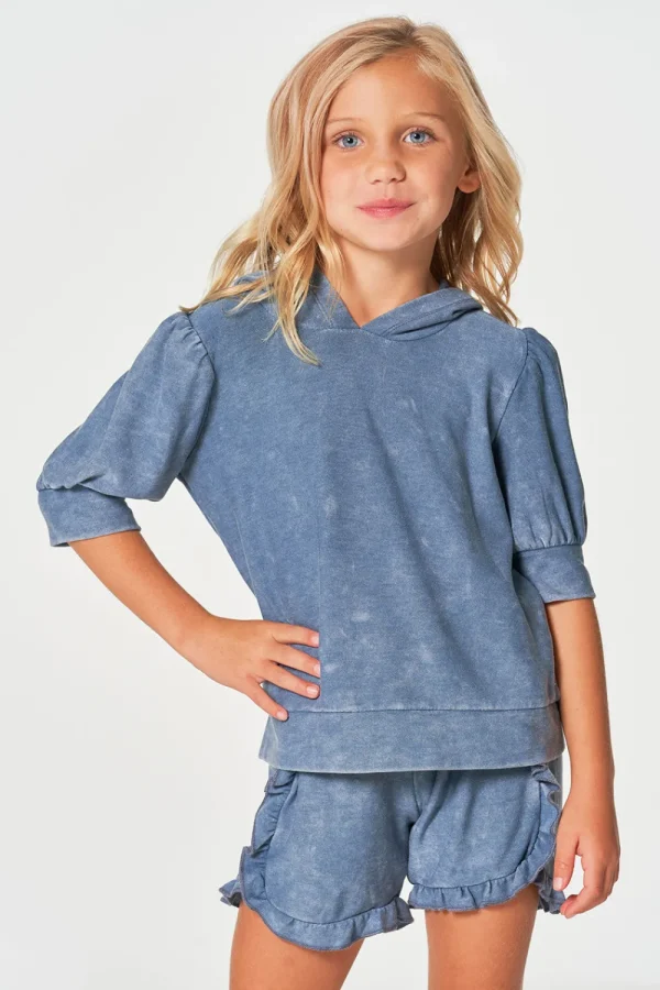 Fashion Girls RPET Cozy Knit 3/4 Puff Sleeve Hoodie Kids Girls