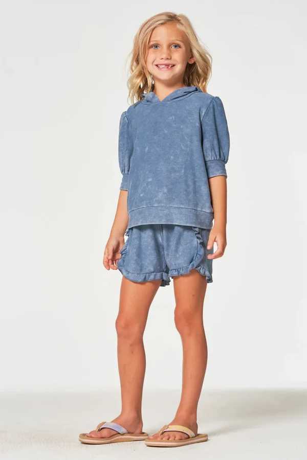 Fashion Girls RPET Cozy Knit 3/4 Puff Sleeve Hoodie Kids Girls