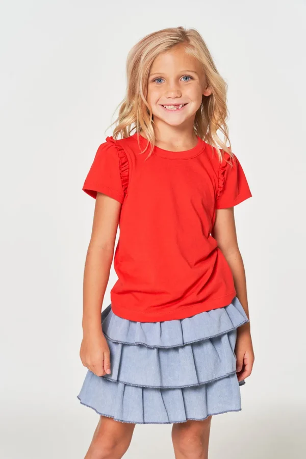 Cheap Girls RPET Vintage Jersey Ruffle Puff Sleeve Tee Kids Girls
