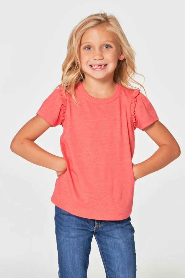 Fashion Girls RPET Vintage Jersey Ruffle Puff Sleeve Tee Kids Girls