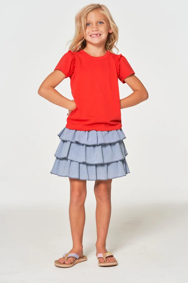 Cheap Girls RPET Vintage Jersey Ruffle Puff Sleeve Tee Kids Girls