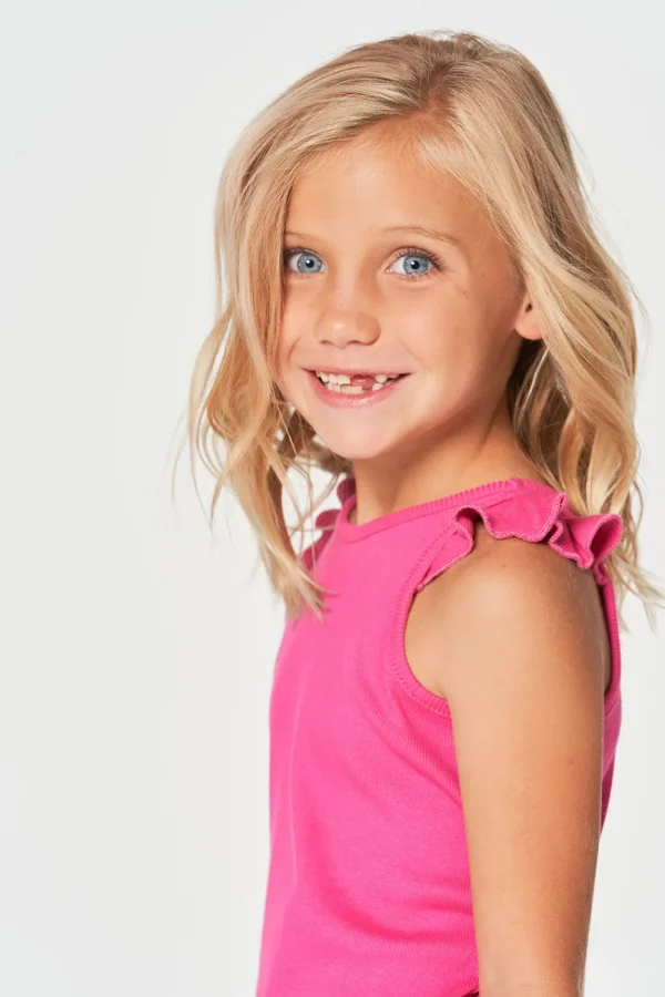 Fashion Girls RPET Vintage Rib Ruffle Racer Tank Kids Girls