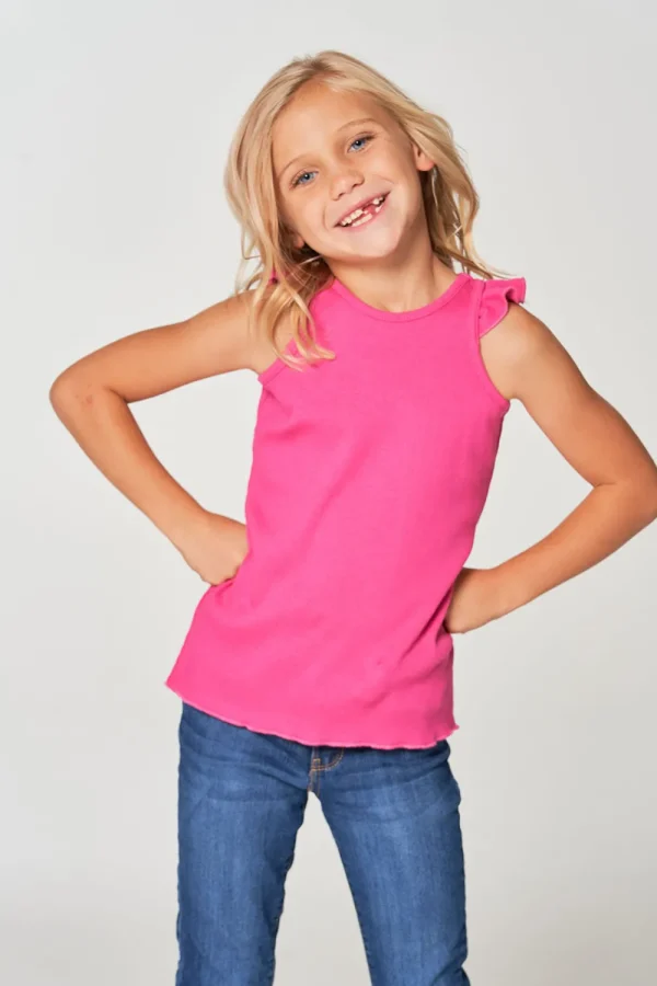 Fashion Girls RPET Vintage Rib Ruffle Racer Tank Kids Girls
