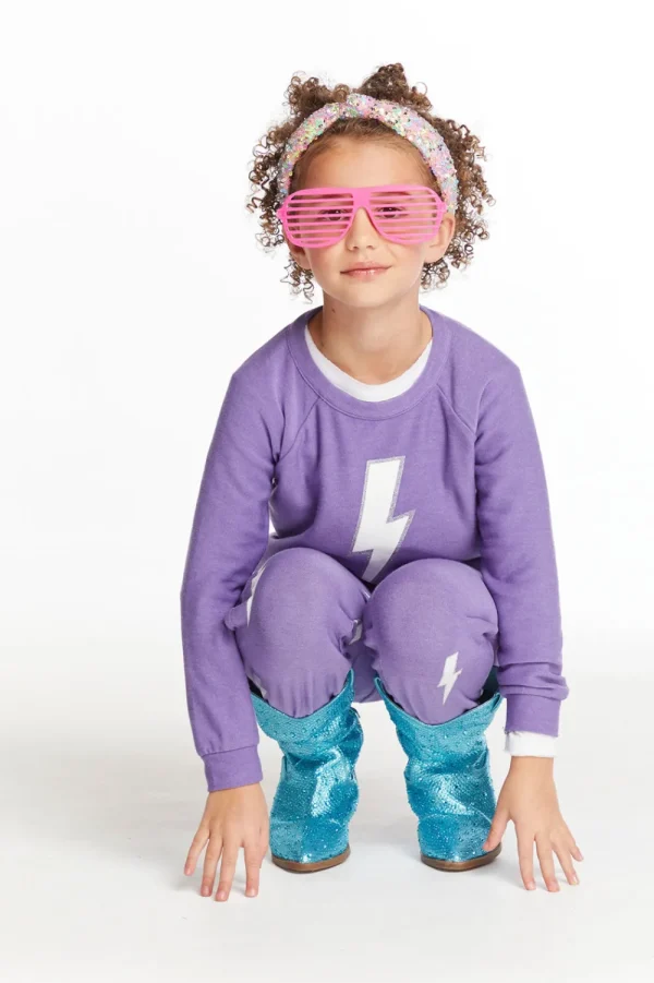 Flash Sale Glitter Bolt Girls Raglan Pullover Kids Girls