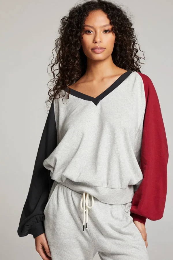 Sale Hannah Fire Color Block V Neck Pullover Women Loungewear | Tops