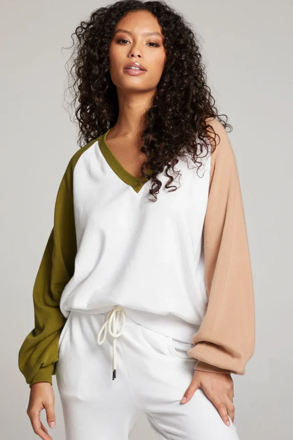 Best Sale Hannah Sand Color Block V Neck Pullover Women Loungewear | Tops