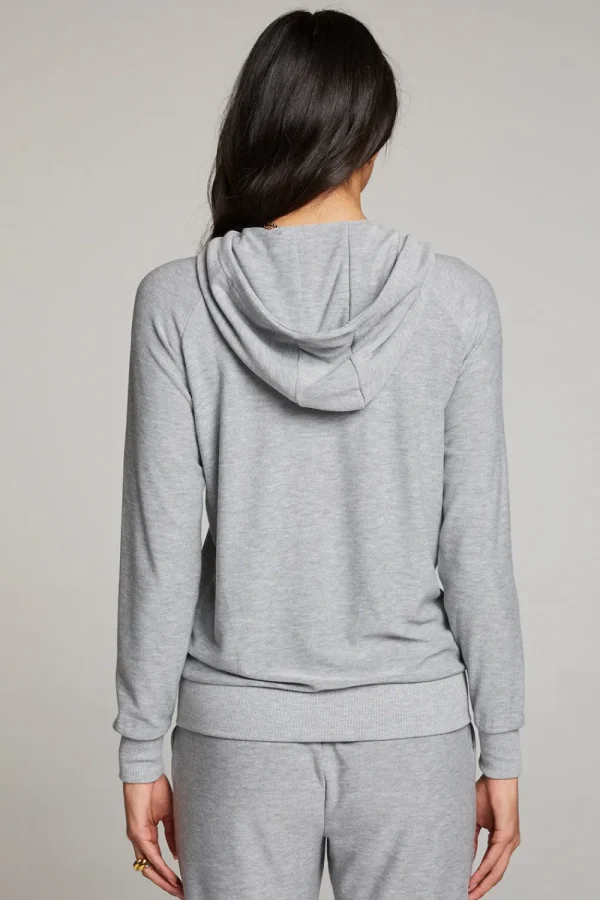 Cheap Heather Grey Long Sleeve Raglan Zip Up Hoodie Women Outerwear | Loungewear
