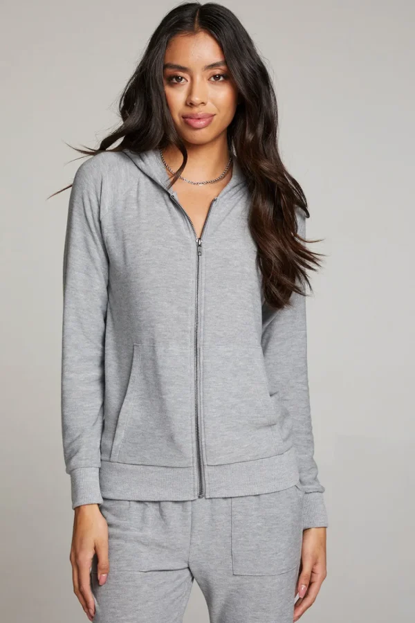Cheap Heather Grey Long Sleeve Raglan Zip Up Hoodie Women Outerwear | Loungewear