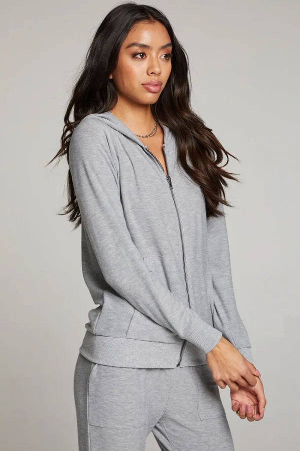 Cheap Heather Grey Long Sleeve Raglan Zip Up Hoodie Women Outerwear | Loungewear