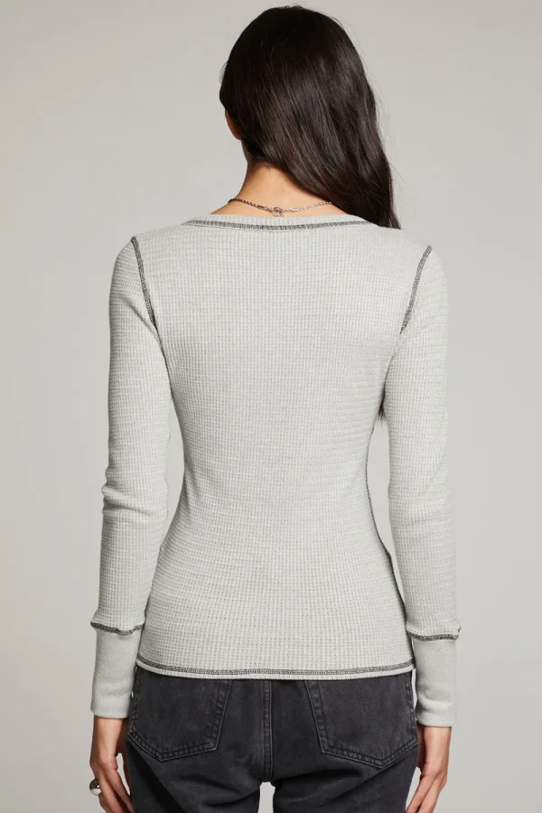 Best Sale Heather Grey Long Sleeve Henley Women Loungewear | Tops