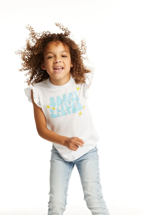 Cheap Little Sister Flutter Sleeve Tee Kids Girls