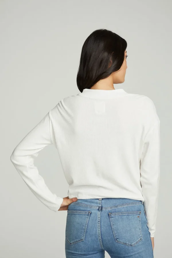 Outlet Long Sleeve Zipper Mock Neck Semi Cropped Tee Women Tops