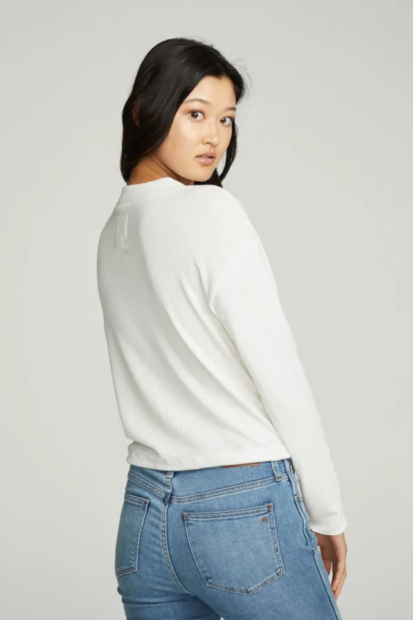 Outlet Long Sleeve Zipper Mock Neck Semi Cropped Tee Women Tops