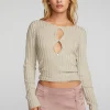 Discount Lurex Rib Knit Long Sleeve Top With Open Keyhole Women Tops