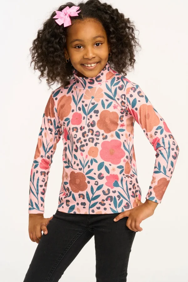 Clearance Lynn Dark Floral & Leopard Print Mock Turtle Neck Kids Girls