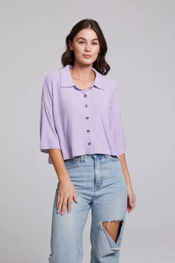 Hot Marine Crop Button Down - Digital Lavender Women Loungewear | Tops