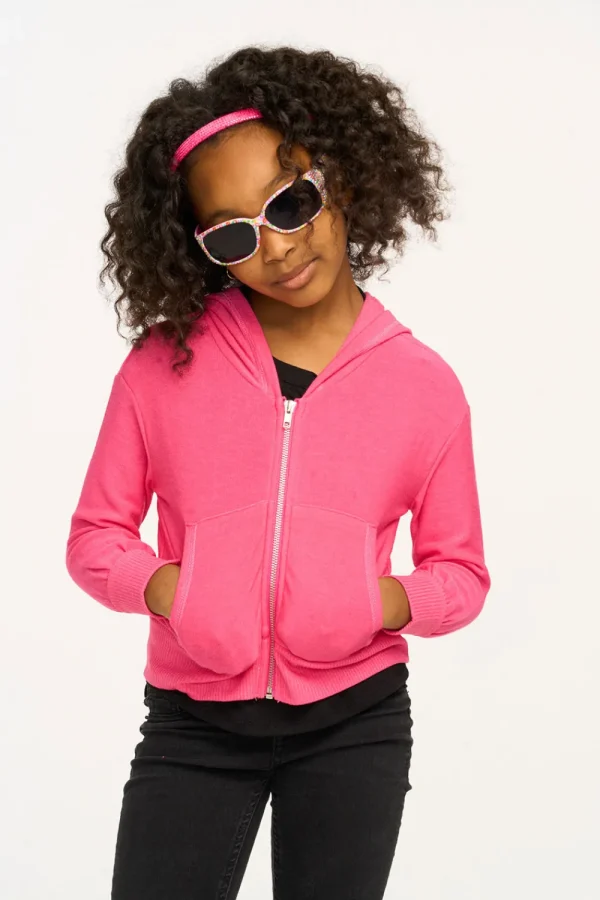 Cheap Puffy Flamingo Pink Cozy Knit Zip Up Hoodie Kids Girls
