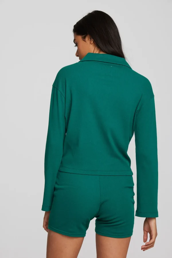 Flash Sale Recycled Vintage Rib Cropped Polo With Distressed Detail Long Sleeve Women Tops