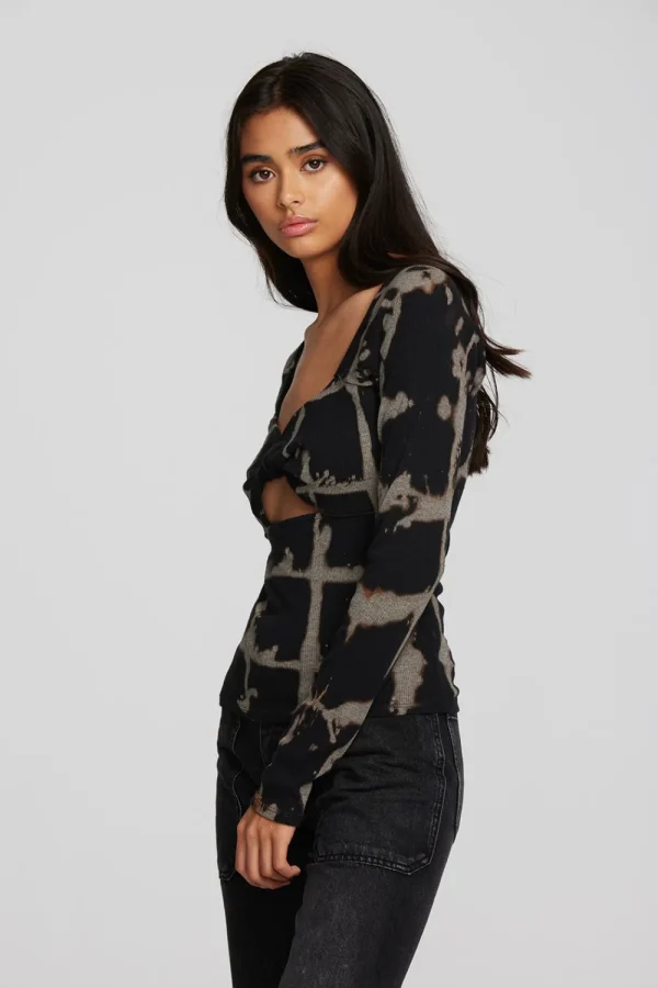 Hot Recycled Vintage Rib Long Sleeve Top With Twist Detail Women Tops