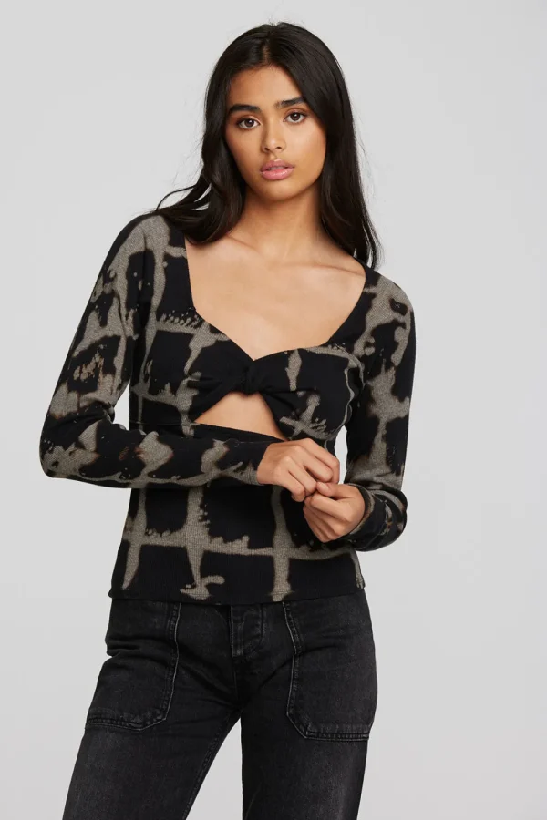 Hot Recycled Vintage Rib Long Sleeve Top With Twist Detail Women Tops