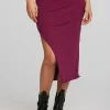 Cheap Recycled Vintage Rib Midi Skirt With Shirring And Side Slit Women Bottoms