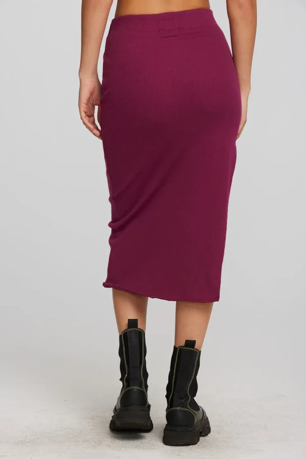 Cheap Recycled Vintage Rib Midi Skirt With Shirring And Side Slit Women Bottoms