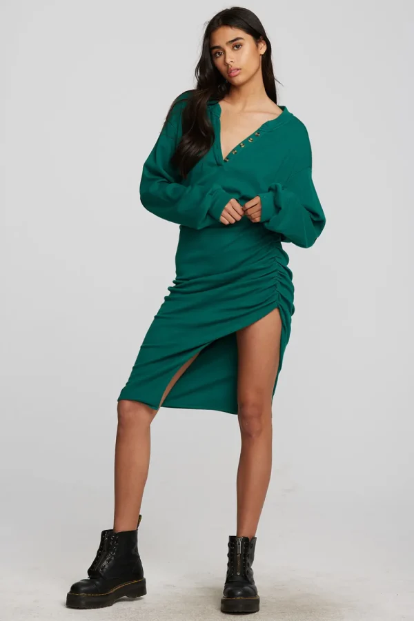 Outlet Recycled Vintage Rib Midi Dress With Shirring And Side Slit Women Loungewear | Dresses
