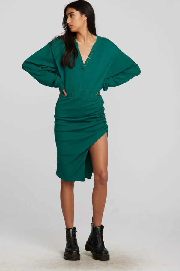 Outlet Recycled Vintage Rib Midi Dress With Shirring And Side Slit Women Loungewear | Dresses