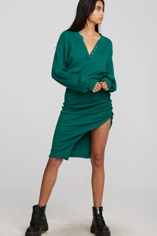 Outlet Recycled Vintage Rib Midi Dress With Shirring And Side Slit Women Loungewear | Dresses