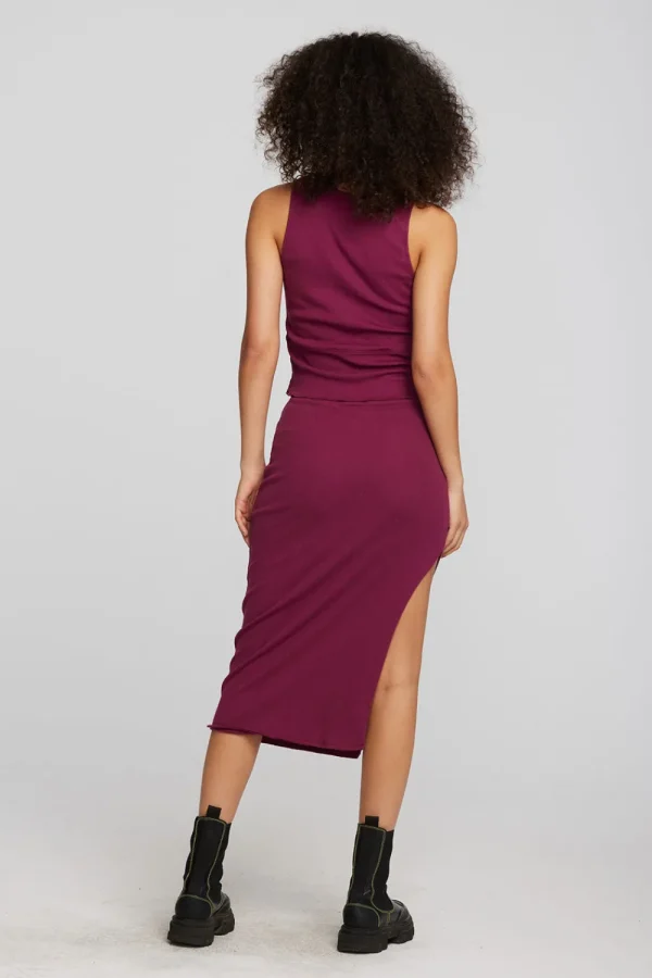 Cheap Recycled Vintage Rib Midi Skirt With Shirring And Side Slit Women Bottoms