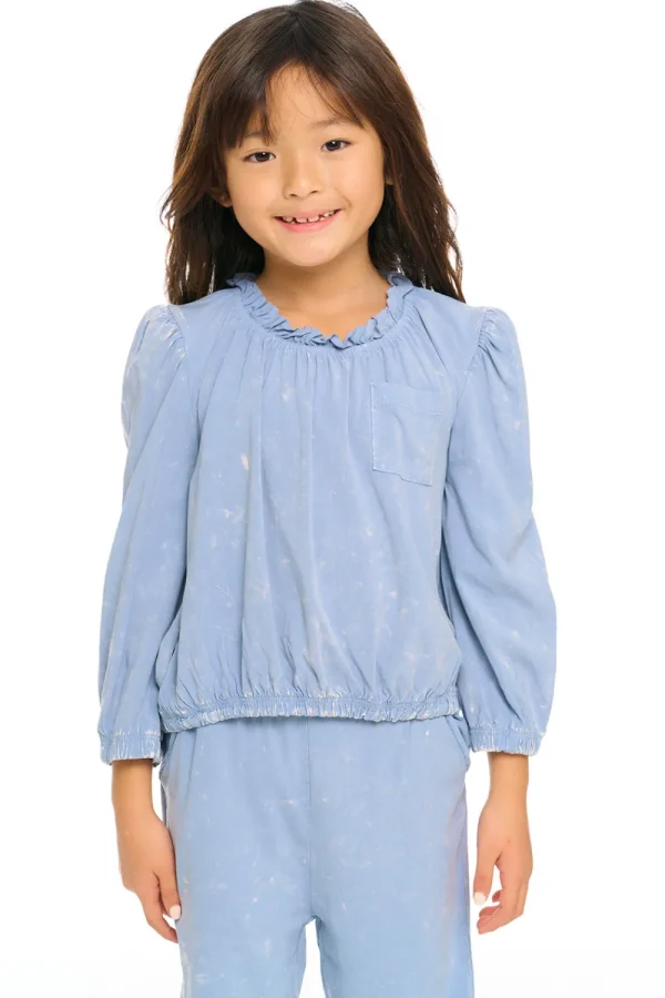 Online Ruffle Neck Pocket Shirred Tee Kids Girls