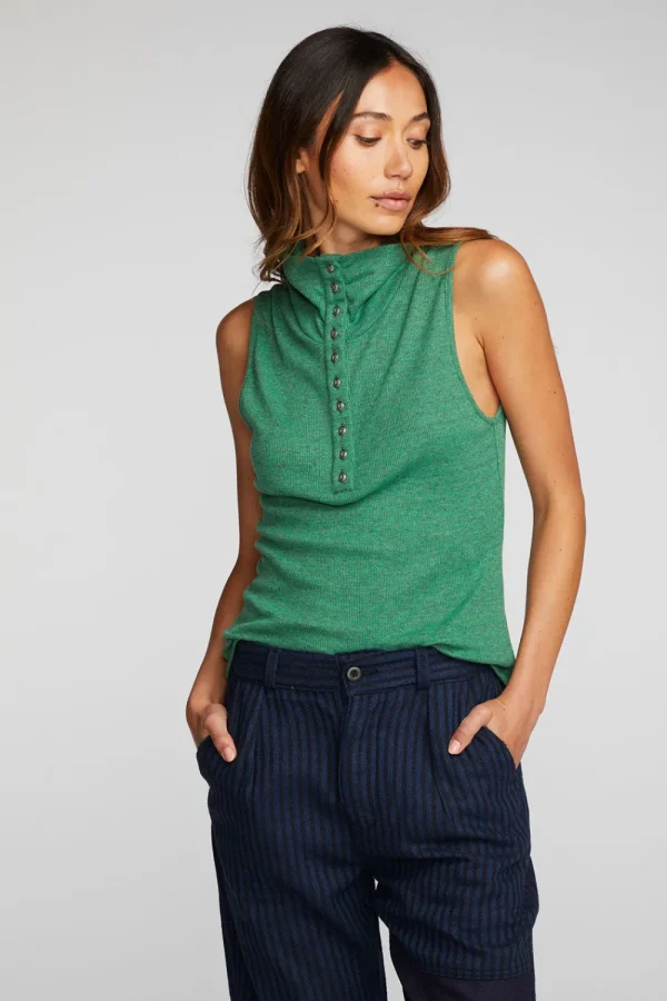 Cheap Triblend Rib Knit Button Down Tank Women Loungewear | Tops