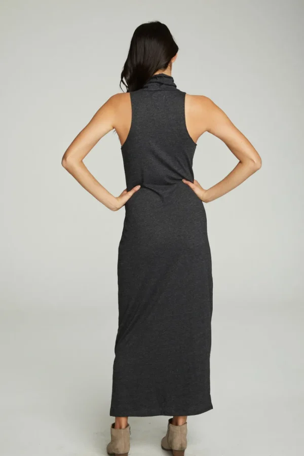 Fashion Turtle Neck Tank Maxi Dress With Side Slits Women Dresses