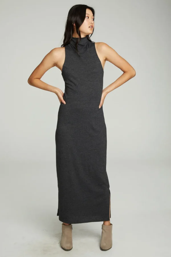 Fashion Turtle Neck Tank Maxi Dress With Side Slits Women Dresses