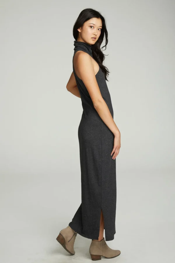 Fashion Turtle Neck Tank Maxi Dress With Side Slits Women Dresses
