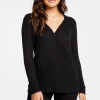 Store Vintage Thermal Hooded Surplice Pullover Women Tops