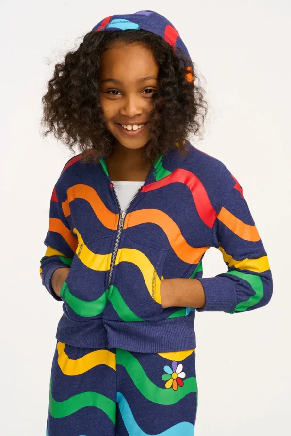 New Wavy Flower Rainbow Zip-up Hoodie Kids Girls