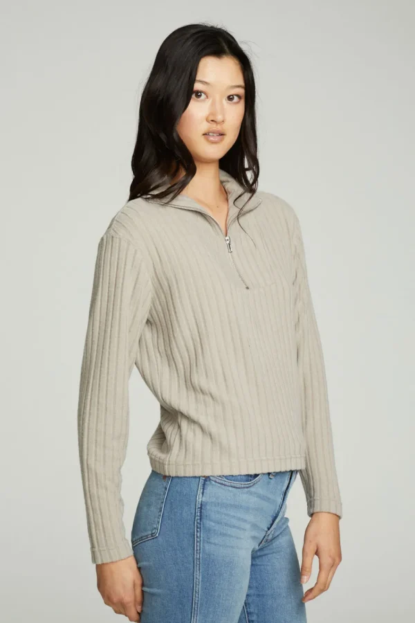 Hot Zip Up Mock Neck Long Sleeve Pullover Women Tops